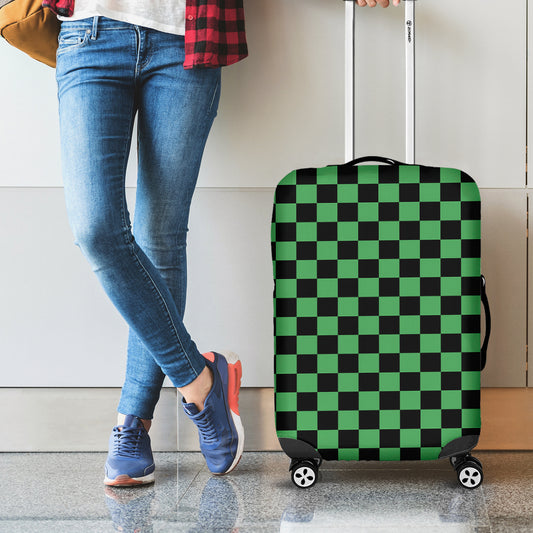 Green And Black Checkered Pattern Print Luggage Cover
