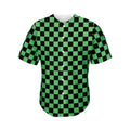 Green And Black Checkered Pattern Print Men's Baseball Jersey