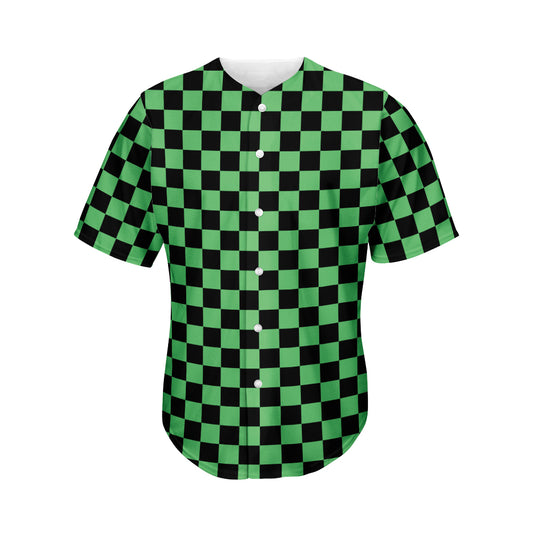 Green And Black Checkered Pattern Print Men's Baseball Jersey