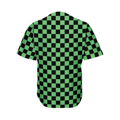Green And Black Checkered Pattern Print Men's Baseball Jersey