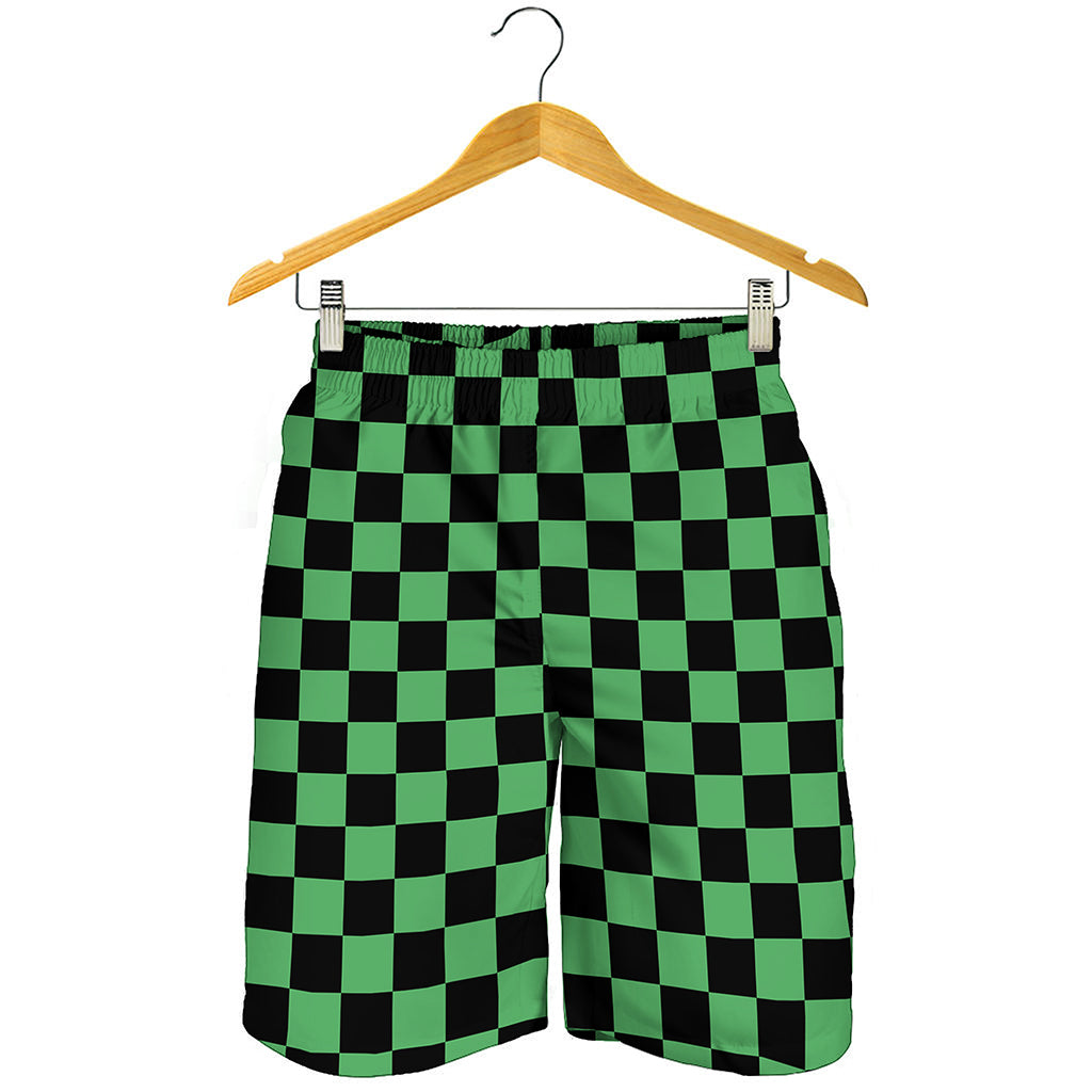 Green And Black Checkered Pattern Print Men's Shorts