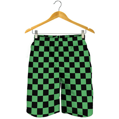 Green And Black Checkered Pattern Print Men's Shorts