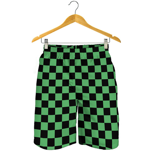 Green And Black Checkered Pattern Print Men's Shorts