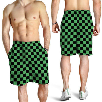 Green And Black Checkered Pattern Print Men's Shorts