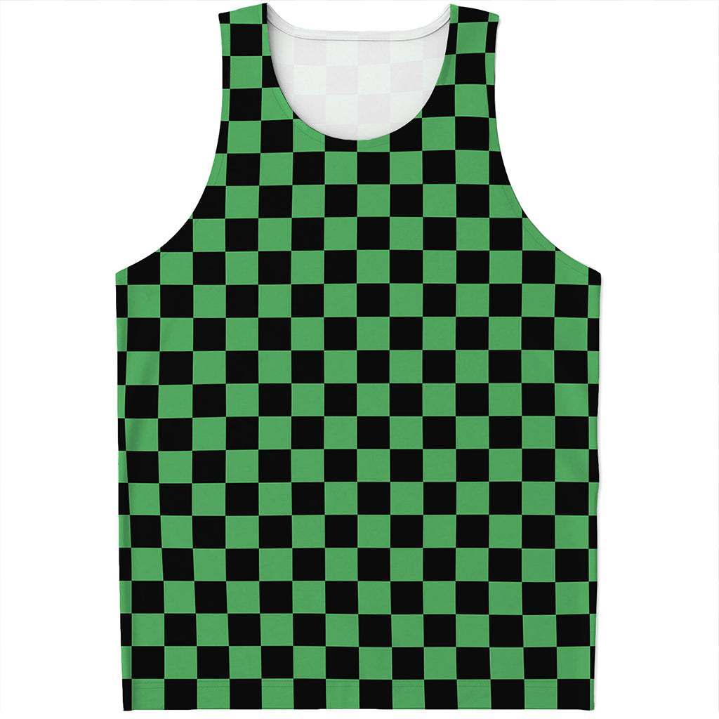 Green And Black Checkered Pattern Print Men's Tank Top