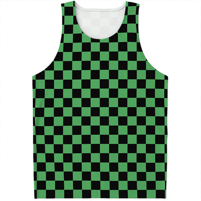 Green And Black Checkered Pattern Print Men's Tank Top