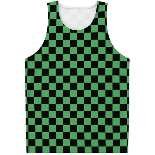 Green And Black Checkered Pattern Print Men's Tank Top