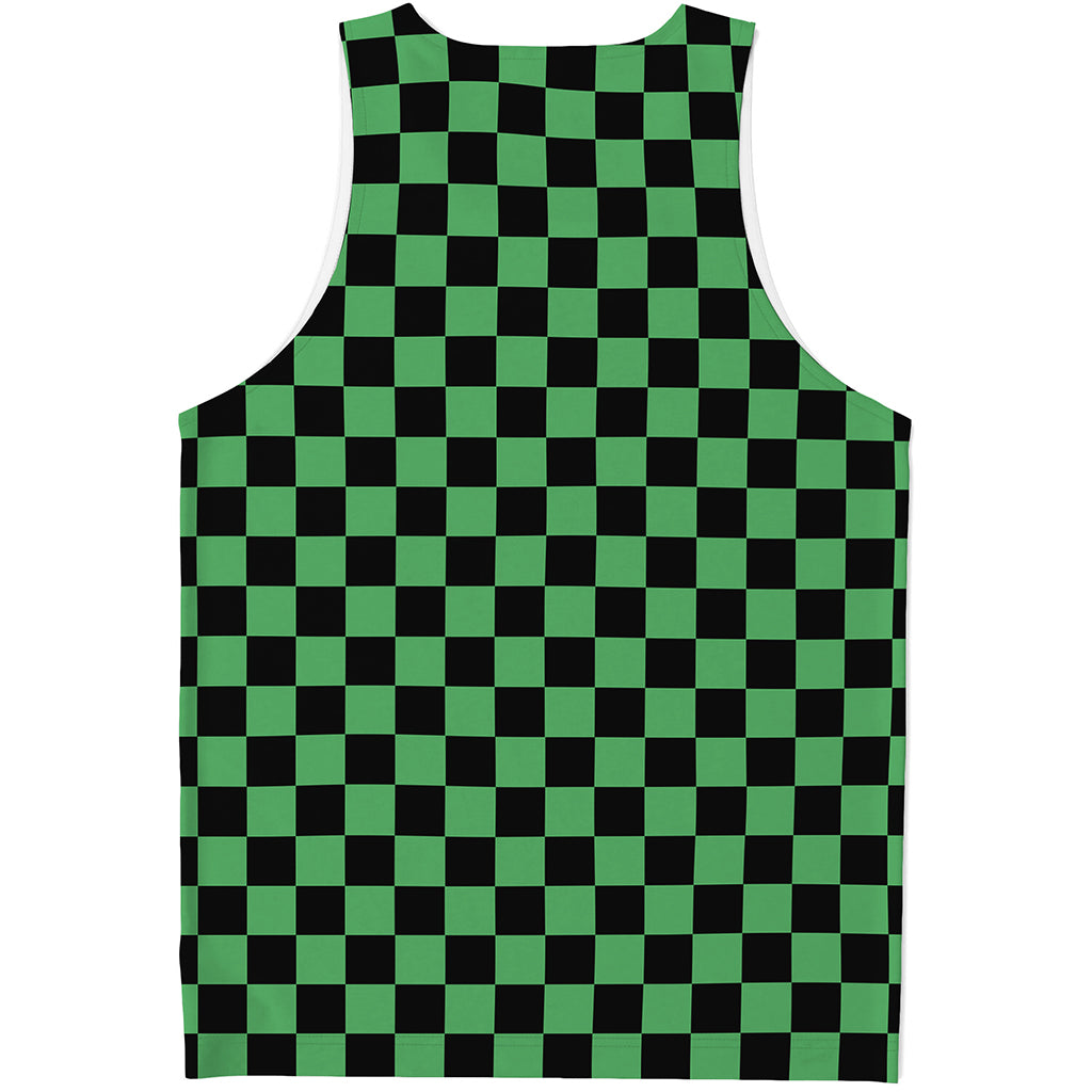 Green And Black Checkered Pattern Print Men's Tank Top