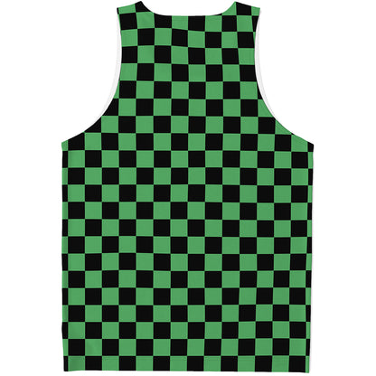 Green And Black Checkered Pattern Print Men's Tank Top
