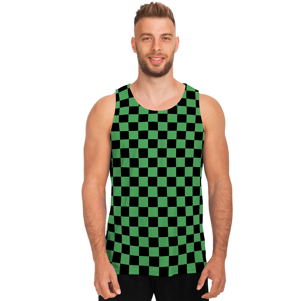 Green And Black Checkered Pattern Print Men's Tank Top