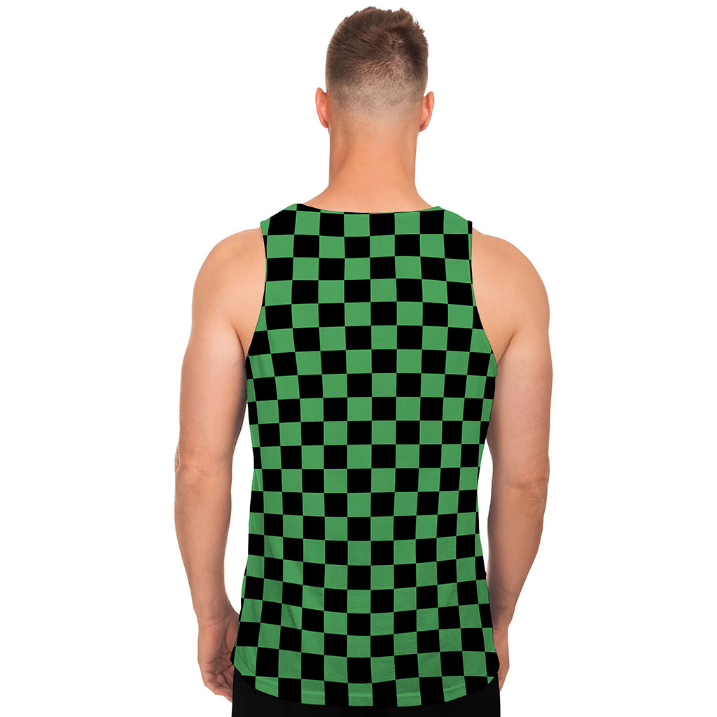 Green And Black Checkered Pattern Print Men's Tank Top