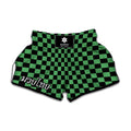Green And Black Checkered Pattern Print Muay Thai Boxing Shorts