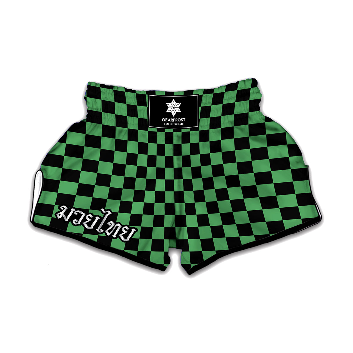 Green And Black Checkered Pattern Print Muay Thai Boxing Shorts