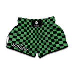 Green And Black Checkered Pattern Print Muay Thai Boxing Shorts