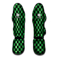 Green And Black Checkered Pattern Print Muay Thai Shin Guards
