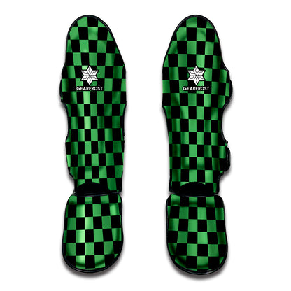 Green And Black Checkered Pattern Print Muay Thai Shin Guard