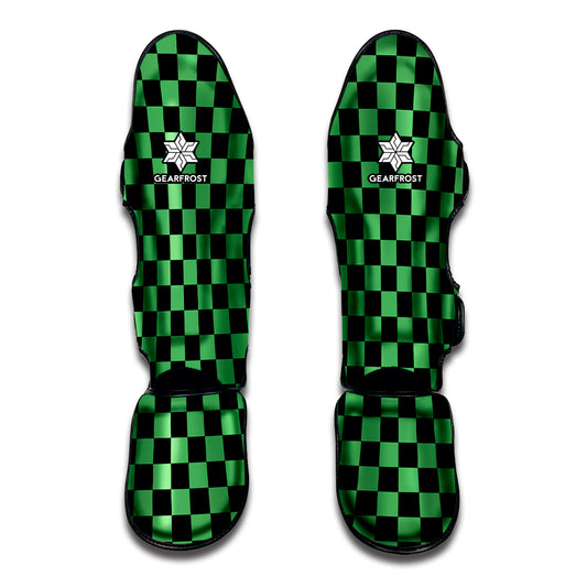 Green And Black Checkered Pattern Print Muay Thai Shin Guard