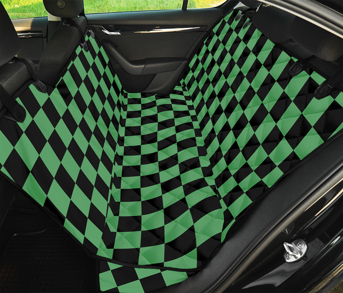 Green And Black Checkered Pattern Print Pet Car Back Seat Cover