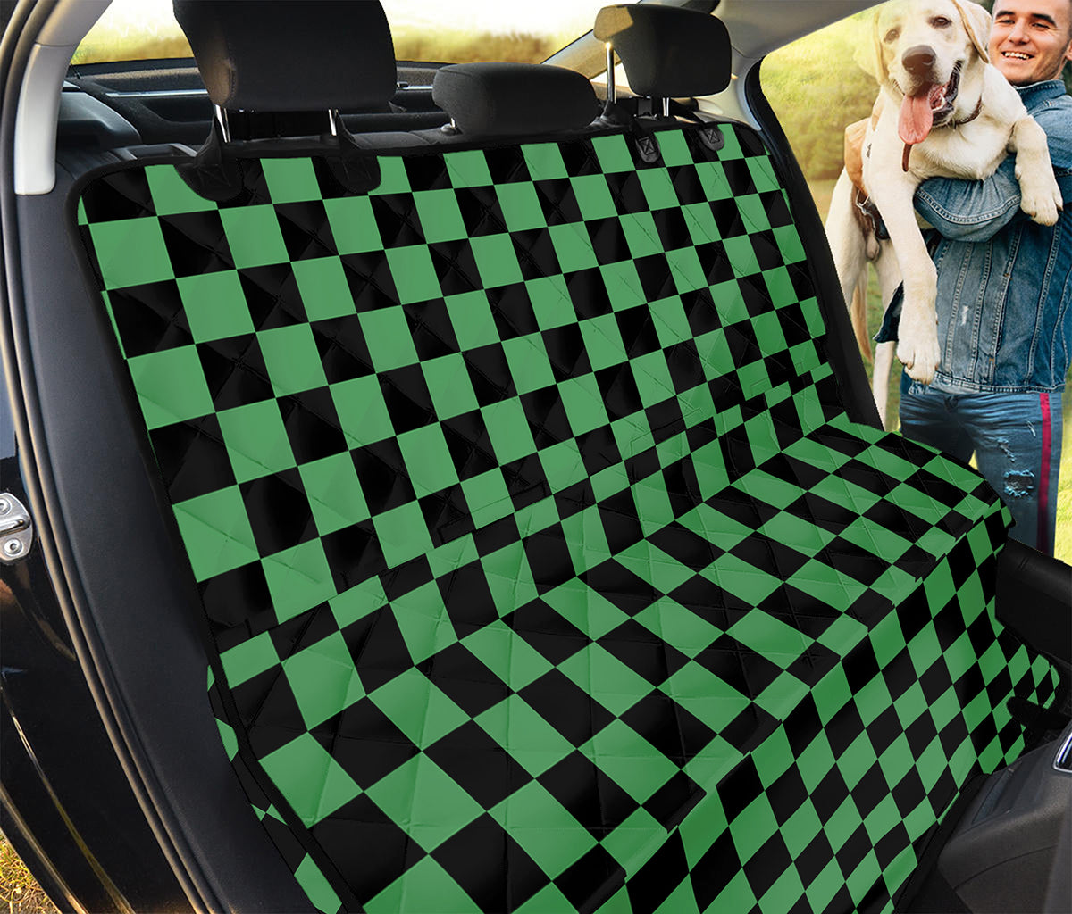 Green And Black Checkered Pattern Print Pet Car Back Seat Cover
