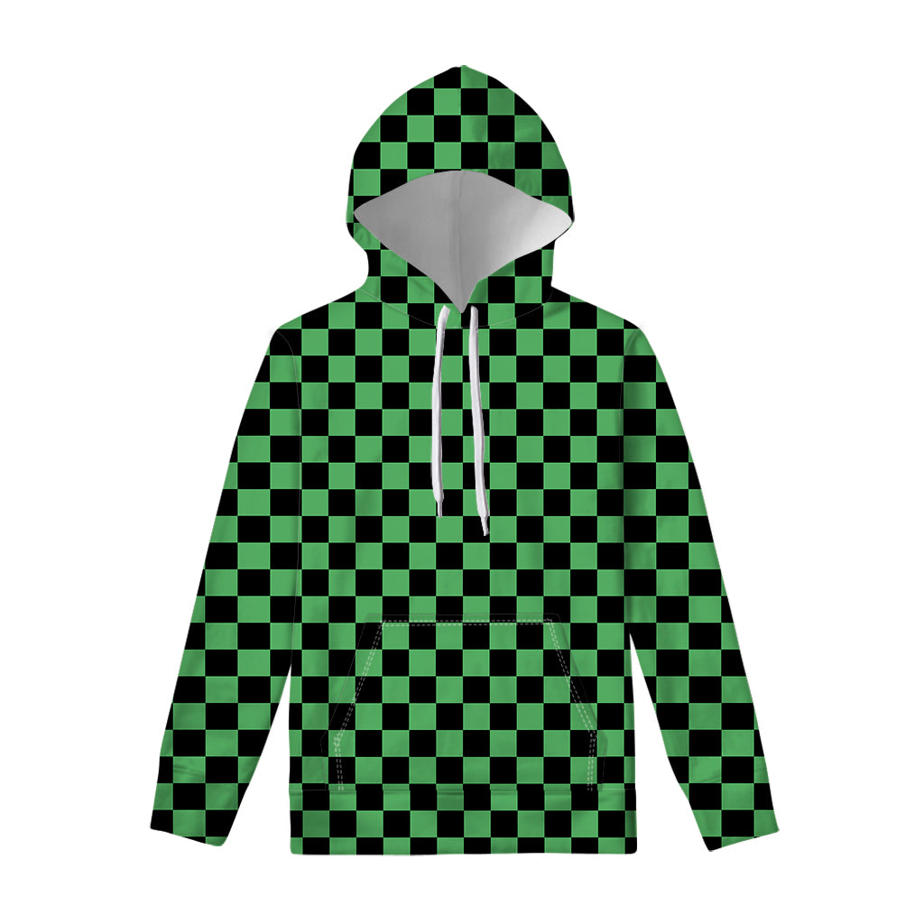 Green And Black Checkered Pattern Print Pullover Hoodie