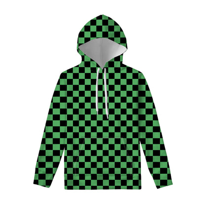 Green And Black Checkered Pattern Print Pullover Hoodie