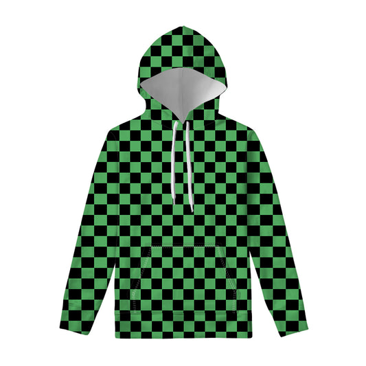 Green And Black Checkered Pattern Print Pullover Hoodie