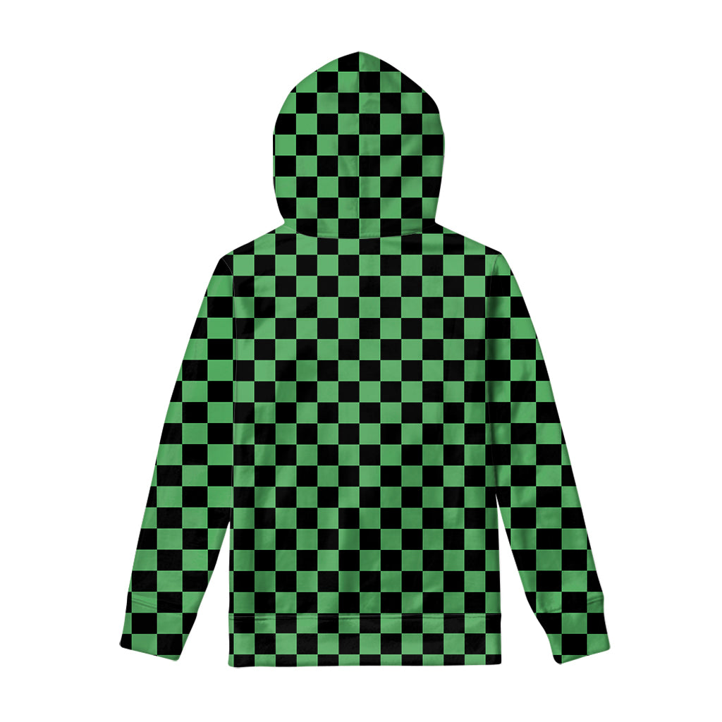 Green And Black Checkered Pattern Print Pullover Hoodie
