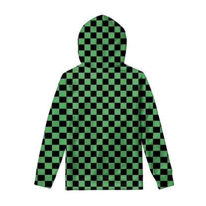 Green And Black Checkered Pattern Print Pullover Hoodie