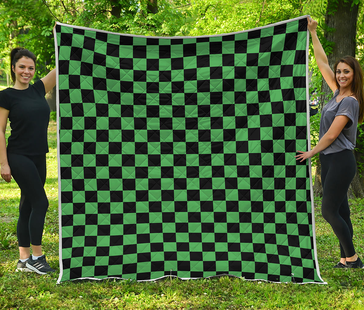 Green And Black Checkered Pattern Print Quilt