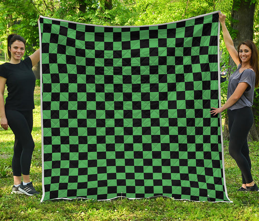 Green And Black Checkered Pattern Print Quilt