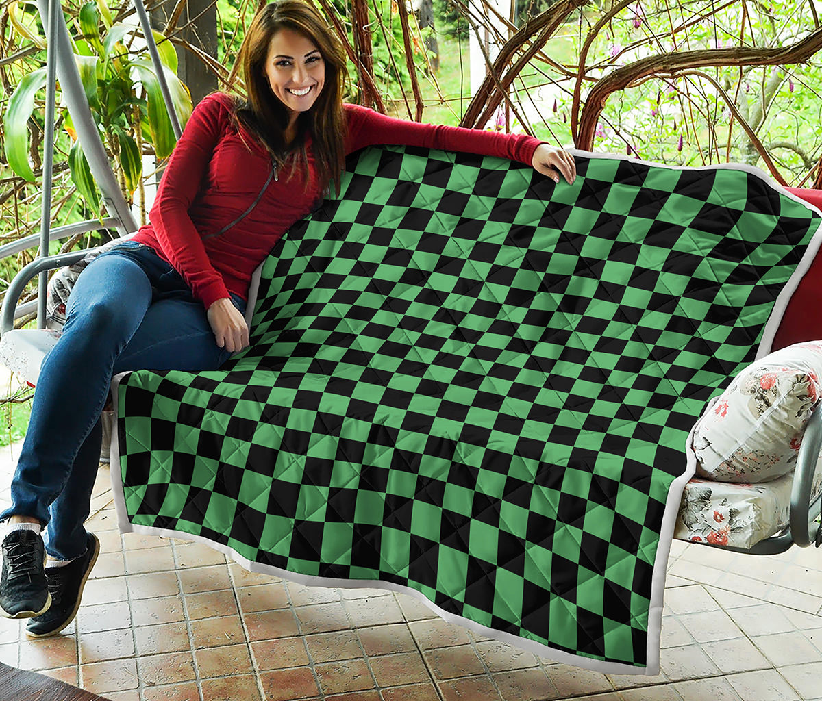 Green And Black Checkered Pattern Print Quilt