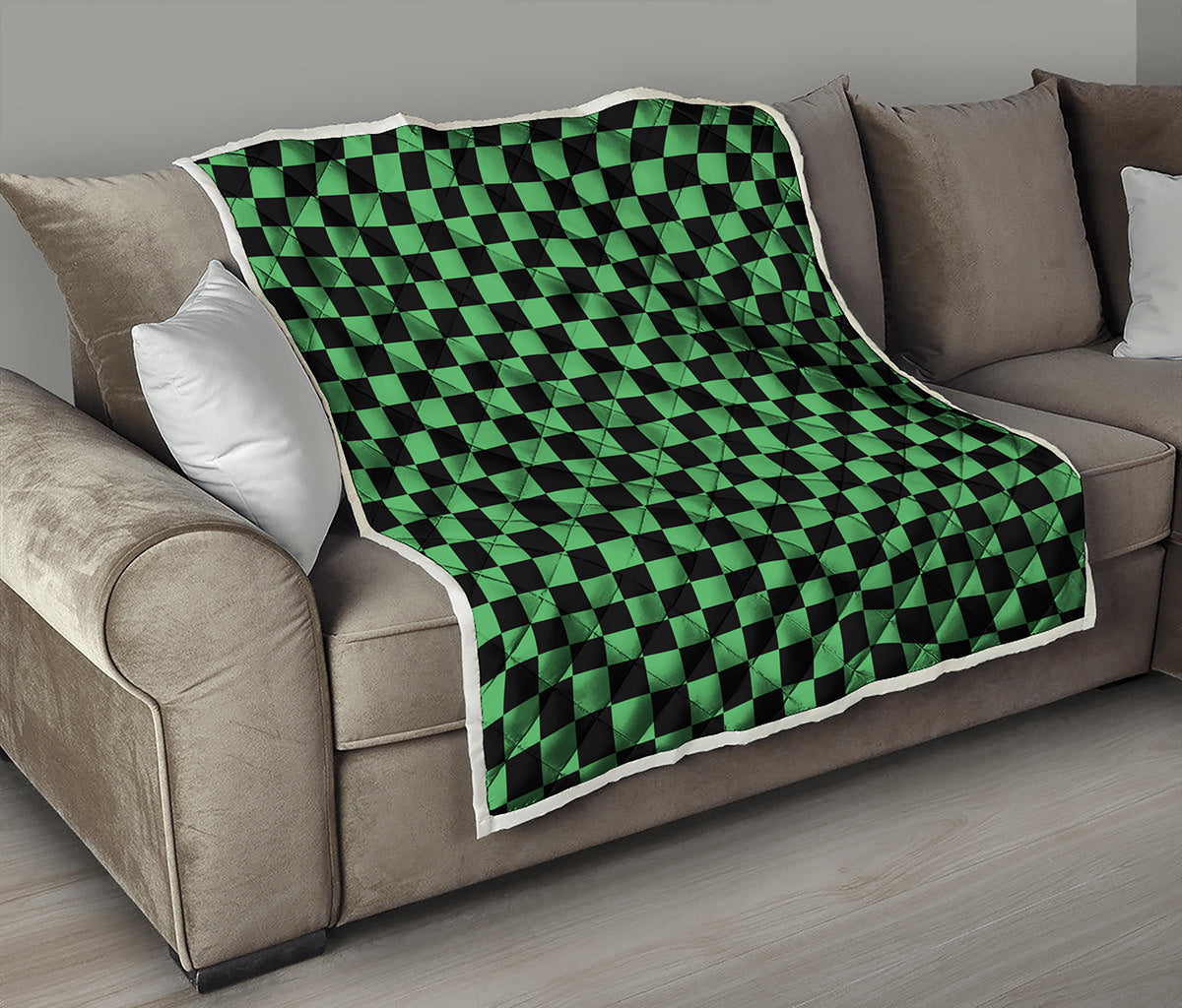 Green And Black Checkered Pattern Print Quilt