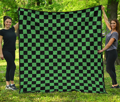 Green And Black Checkered Pattern Print Quilt