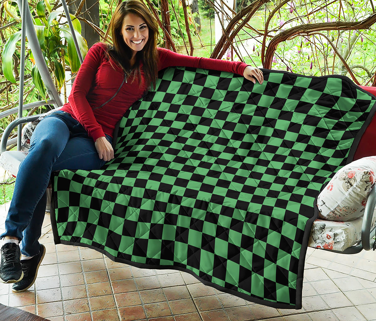 Green And Black Checkered Pattern Print Quilt