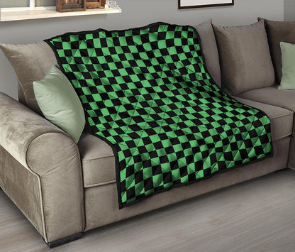 Green And Black Checkered Pattern Print Quilt