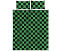 Green And Black Checkered Pattern Print Quilt Bed Set