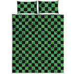 Green And Black Checkered Pattern Print Quilt Bed Set