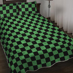 Green And Black Checkered Pattern Print Quilt Bed Set