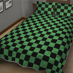Green And Black Checkered Pattern Print Quilt Bed Set