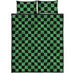 Green And Black Checkered Pattern Print Quilt Bed Set