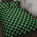 Green And Black Checkered Pattern Print Quilt Bed Set