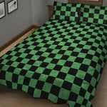 Green And Black Checkered Pattern Print Quilt Bed Set