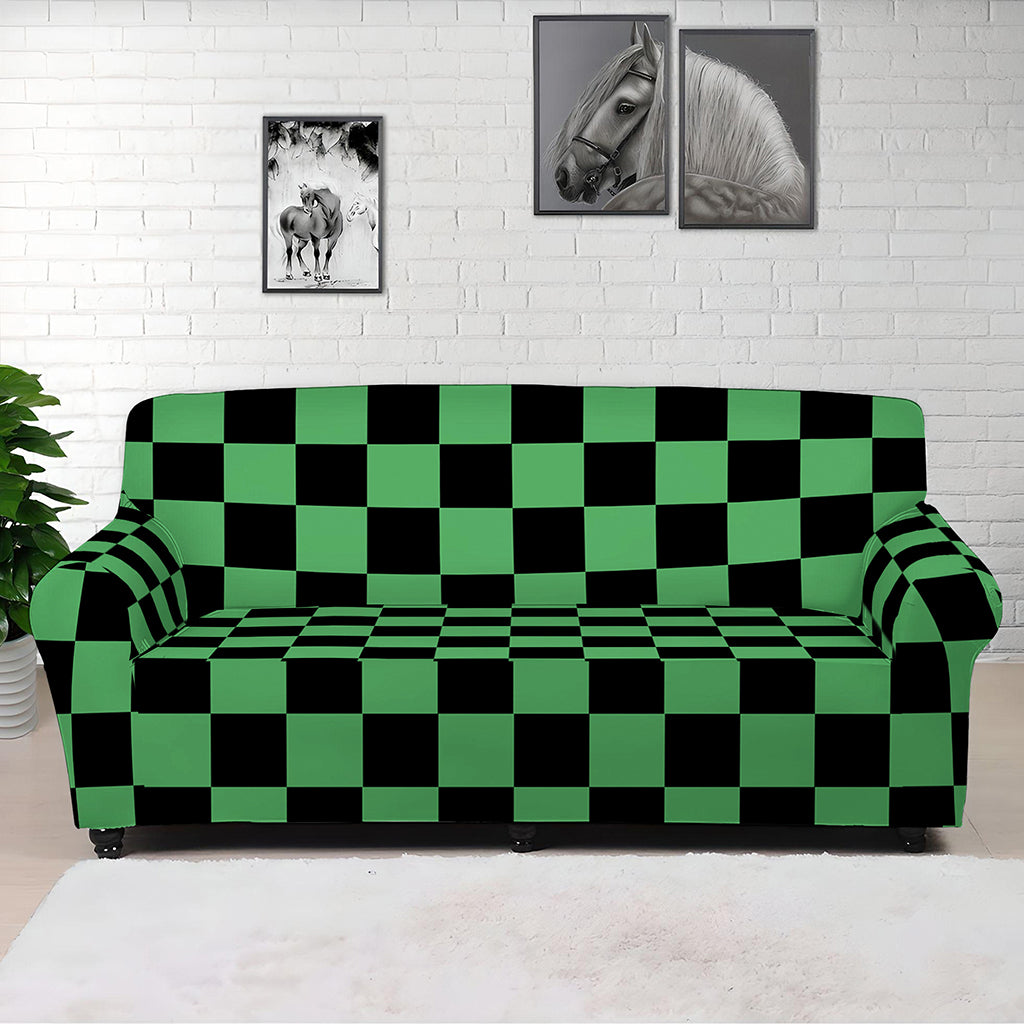 Green And Black Checkered Pattern Print Sofa Cover