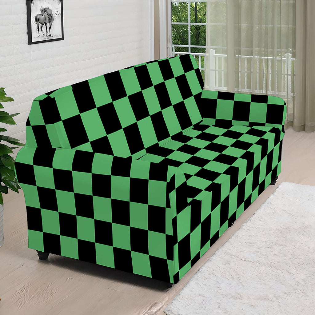 Green And Black Checkered Pattern Print Sofa Cover