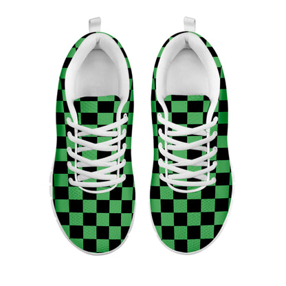 Green And Black Checkered Pattern Print White Sneakers
