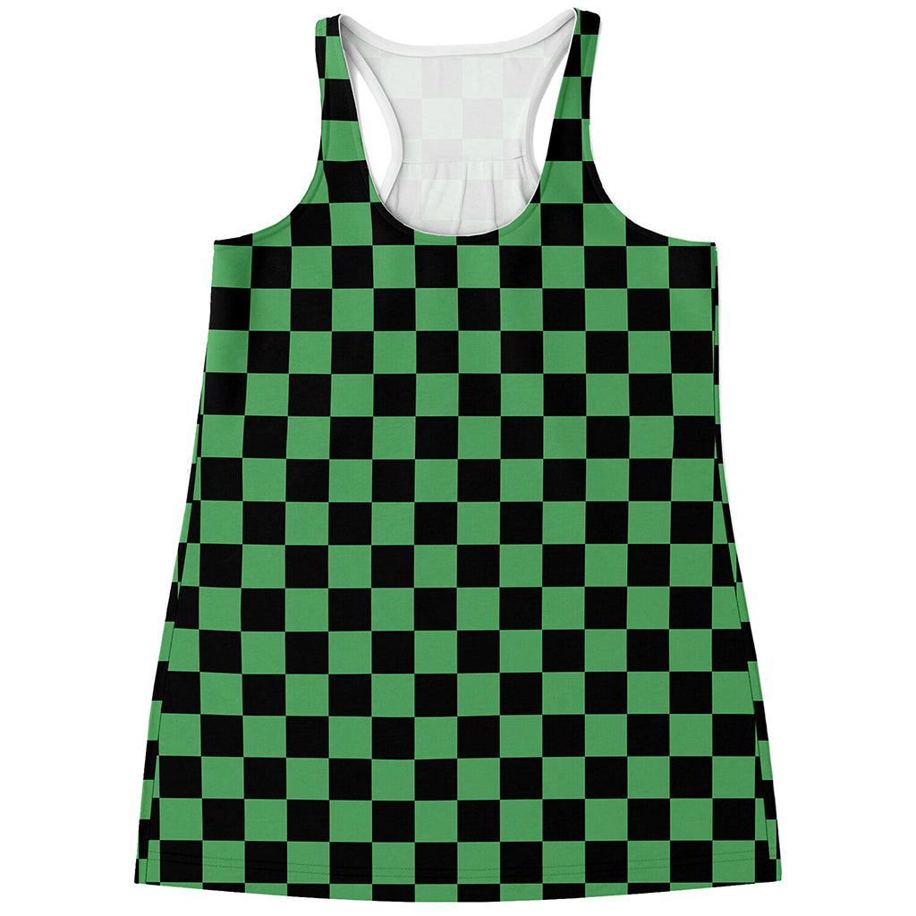 Green And Black Checkered Pattern Print Women's Racerback Tank Top
