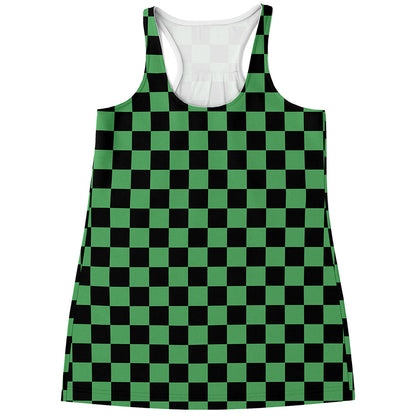Green And Black Checkered Pattern Print Women's Racerback Tank Top