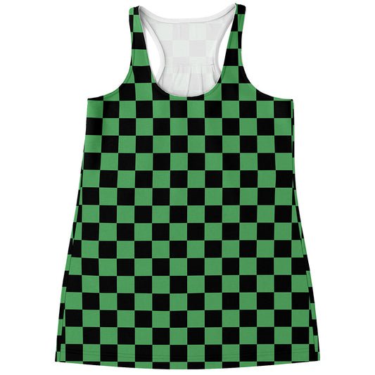 Green And Black Checkered Pattern Print Women's Racerback Tank Top