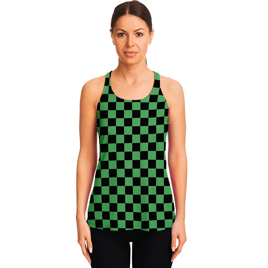 Green And Black Checkered Pattern Print Women's Racerback Tank Top
