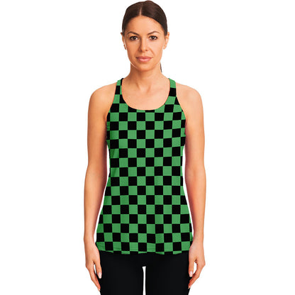 Green And Black Checkered Pattern Print Women's Racerback Tank Top